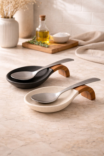 DİVAYS Akasya Saplı Silikon Kaşıklık | Isıya Dayanıklı, Yapışmayan Tezgah Üst...