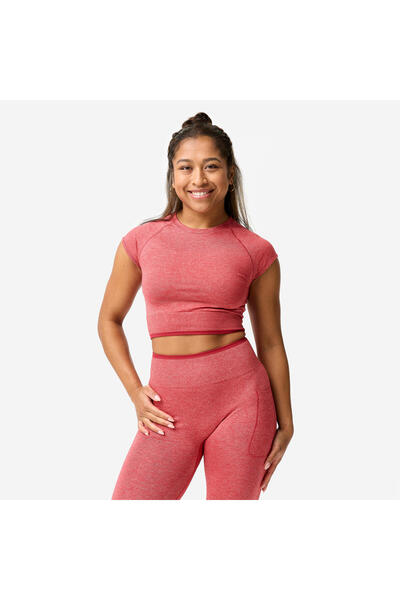 Decathlon Domyos Kadın Dikişsiz Crop Top - Kas Geliştirme - Kırmızı/Pembe