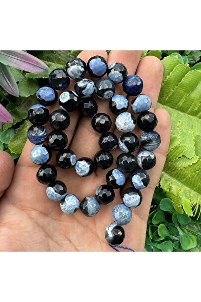 İNCİ DOĞAL TAŞ حجر العقيق الأسود الأزرق الكروي المصقول 10 ملم
