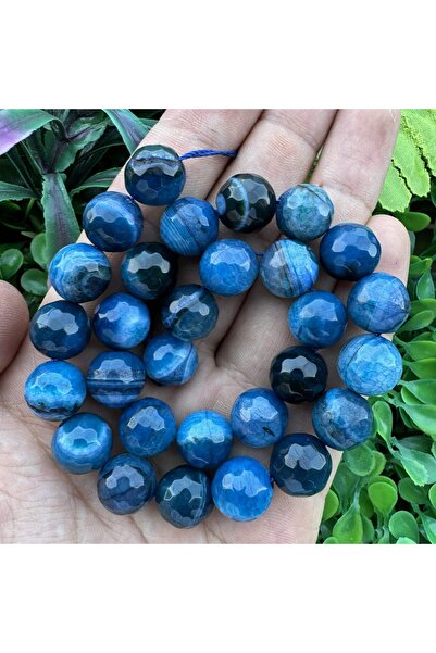 TAŞ UZMANI Faceted Sphere Blue Mix Agate Stone 12 mm