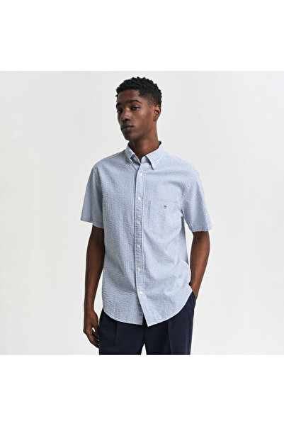 Gant Erkek Lacivert Regular Fit Düğmeli Yaka Çizgili Gömlek