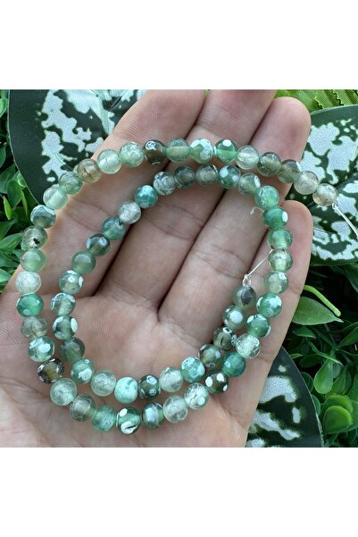 TAŞ UZMANI حجر العقيق الأخضر المائي الأبيض مقاس 6 مم