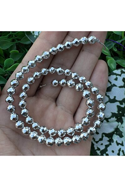 TAŞ UZMANI Faceted Globe Bright Silver Hematite Stone 6 mm