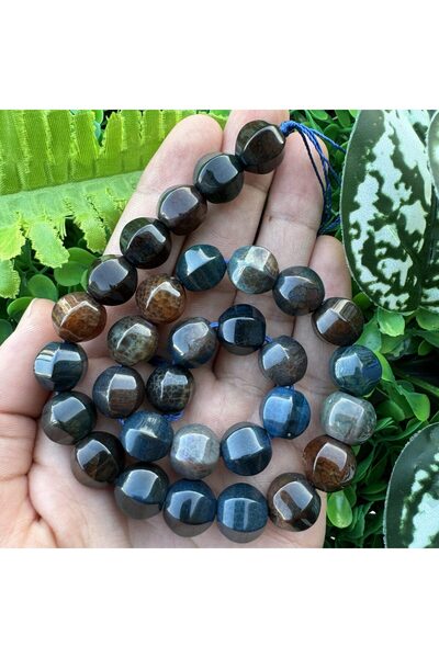 TAŞ UZMANI Slice Cut Red Brown-Blue Agate Stone 11 mm