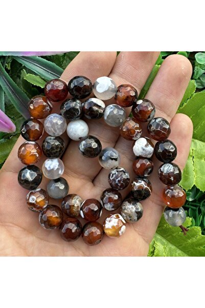 TAŞ UZMANI حجر العقيق الأحمر البني المختلط ذو الأوجه الكروية 10 ملم