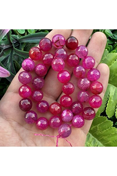 TAŞ UZMANI Faceted Sphere Dark-Pink Agate Stone 10 mm