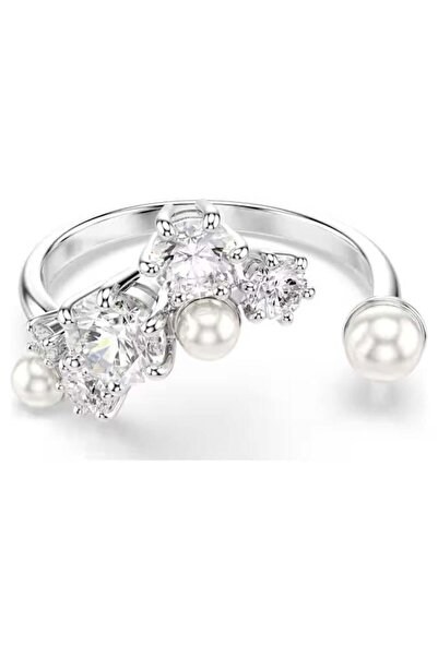 Swarovski Constella Açık Yüzük, Kristal inci, Yuvarlak kesimler, Beyaz, Rodyu...