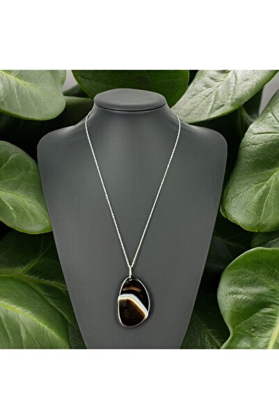 TAŞ UZMANI قلادة من حجر العقيق البني بدون زاوية