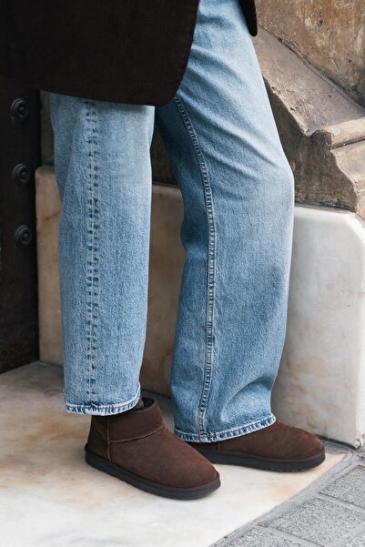 NİŞANTAŞI SHOES Coco Brown Suede Leather Thin Sole Sheepskin Lined Women's Boots