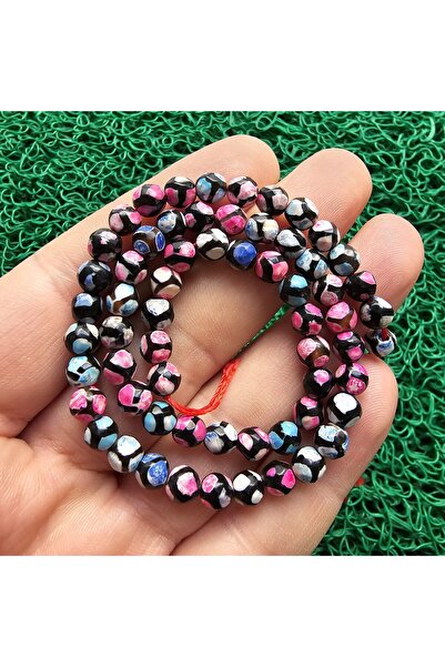 TAŞ UZMANI الكرة الأرضية ذات الوجه الوردي الأزرق حجر العقيق التبتي 6 ملم