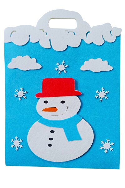 Aydede Oyunevi Kar Temalı Karne Kılıfı Okul Öncesi Kardan Adamlı Mavi Keçe