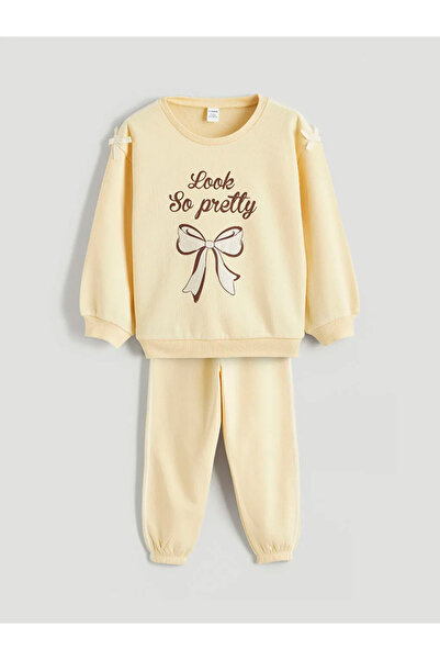 LC Waikiki Lcw Kids Yellow Printed Girls' Sweatshirt and Pants 2-Piece Set