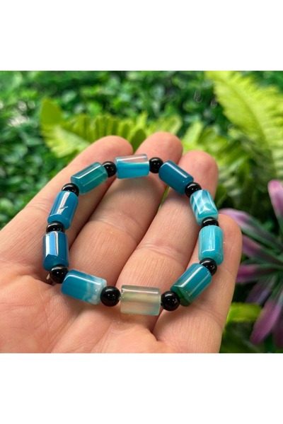 TAŞ UZMANI سوار من حجر العقيق الأزرق الطبيعي وحجر العقيق الأسود