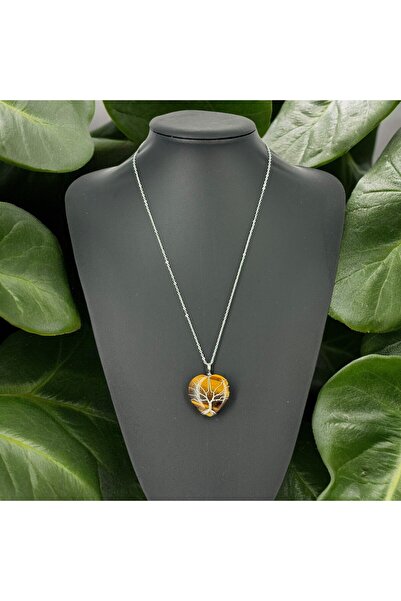 TAŞ UZMANI قلادة على شكل شجرة قلب من حجر عين النمر