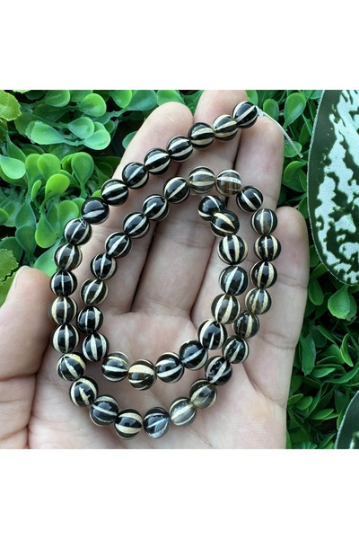 İNCİ DOĞAL TAŞ حجر العقيق التبتي الأسود والأبيض 8 ملم