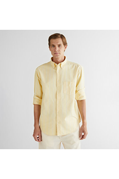 Gant Erkek Sarı Relaxed Fit Düğmeli Yaka Çizgili Gömlek