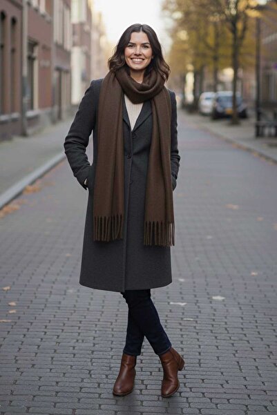 Swana Eșarfă șal cu ciucuri, de culoare uni, pentru femei