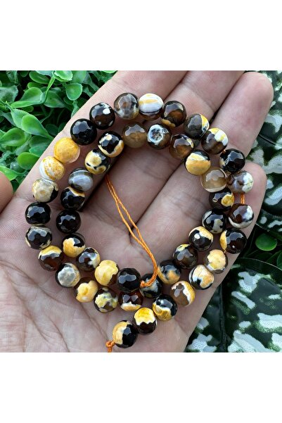 TAŞ UZMANI حجر العقيق الأسود الأصفر الكروي المصقول 8 ملم