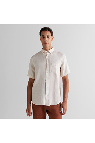 Gant Erkek Bej Regular Fit Klasik Yaka Keten Gömlek