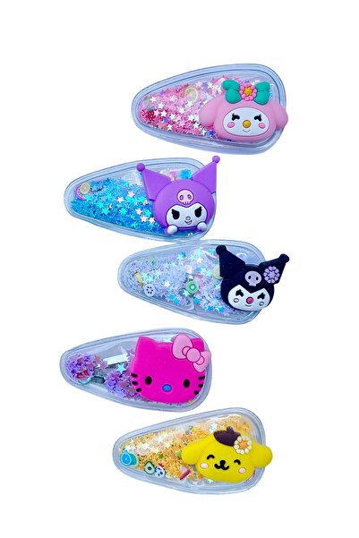 SHEKER HOME Girl's Figured Glittery Hair Clip Set – 5 Pieces