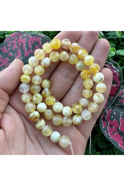 TAŞ UZMANI حجر العقيق الأبيض الأصفر الكروي 8 ملم