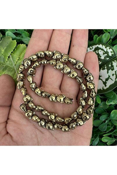 TAŞ UZMANI Maneki Neko Cat Gold Hematite Stone 8 mm