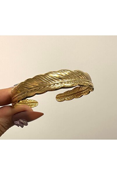GLOW ACCESSORIES BAE Stainless Steel Leaf Model Steel Handcuff Bracelet