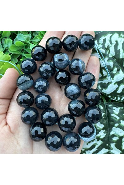 TAŞ UZMANI Faceted Sphere Black-Blue Agate Stone 16mm