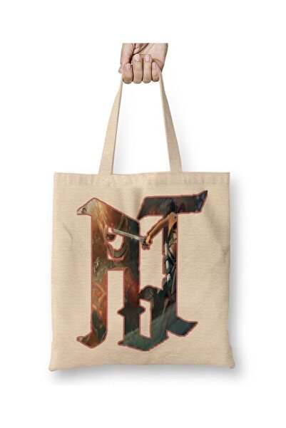 Toyaso Attack on Titan Logo White Cloth Bag Long Handle Shopping Bag Beach Bag