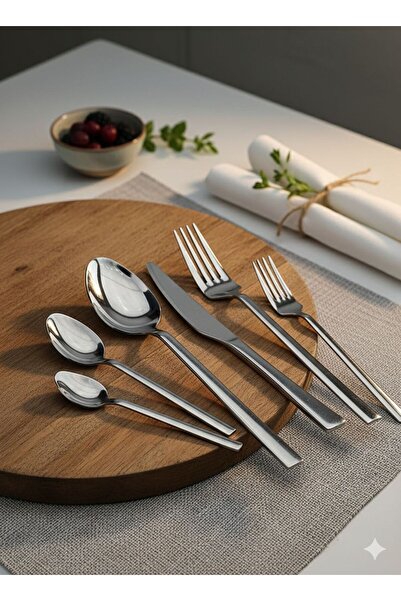 aktaş home 6 Person 36 Piece Natural Cutlery Set Flat Model Stainless Steel