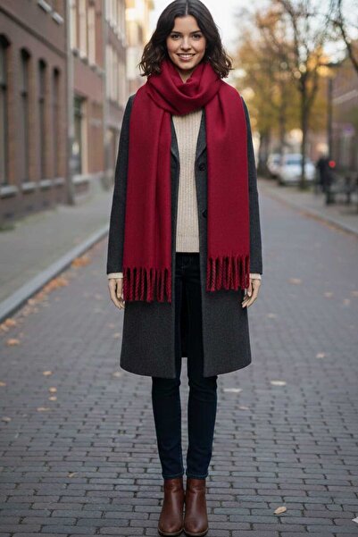 Swana Eșarfă șal cu ciucuri, de culoare uni, pentru femei