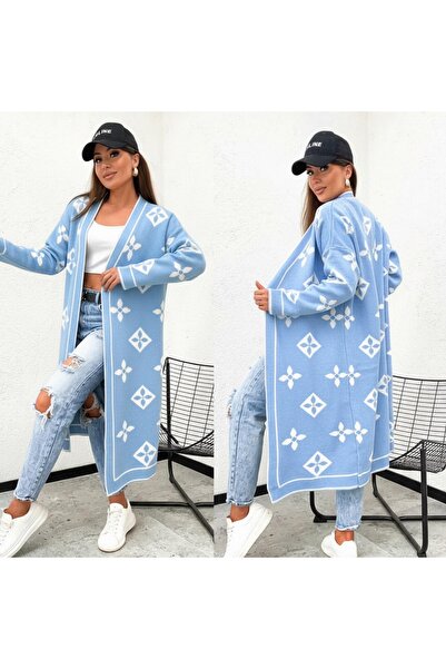 Rossida Long Knitwear Flower Pattern Cardigan