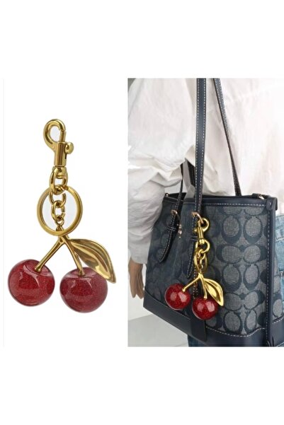 Kitchen Dream Glitter Cherry Gold Detailed Red Viral Bag Charm Bag Ornament /...