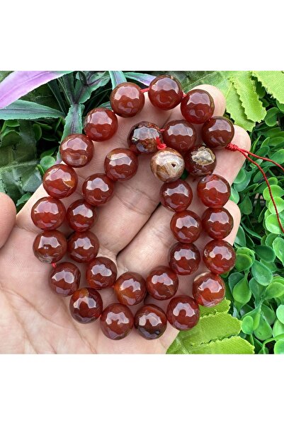 TAŞ UZMANI Faceted Sphere Reddish Brown Agate Stone 12 mm