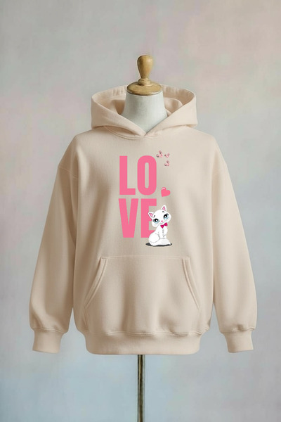 Vordevia Love Printed Cotton 3 Thread O Oversized K Hooded Sweatshirt