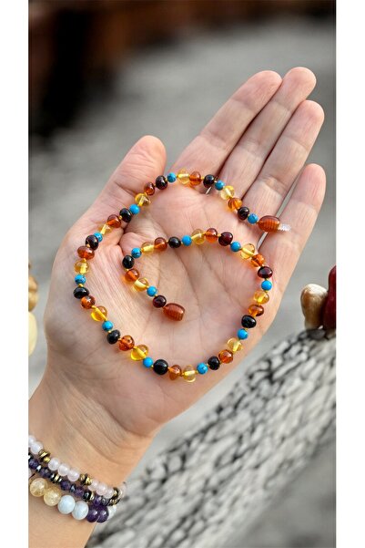 Kehribarkolyecimm Kehribar turkuaz kombini damla kehribar kolye