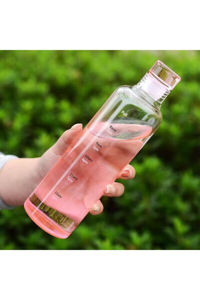Elsa Home Borosilikat Cam Su Şişesi-Cam Su Matarası - 500 ml Pembe