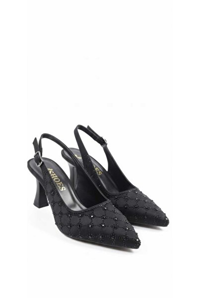 McDark ЖІНОЧІ ЧОРНІ САТЕНЕВІ СУКНІ З КАМІННЯМИ ТА ВИСОКИМИ ПІДБОРАМИ