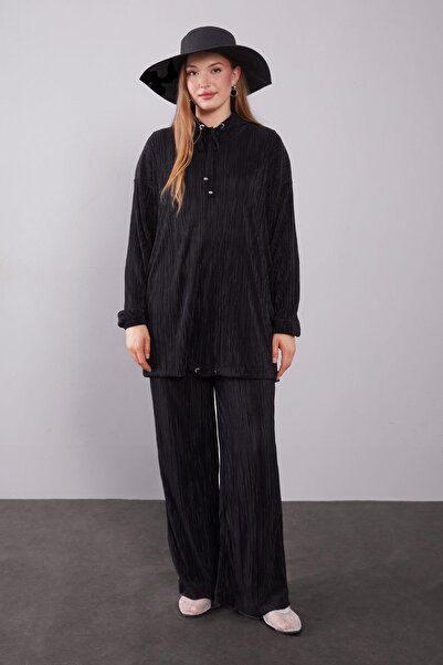 Levidor Black Hooded lace detailed double set