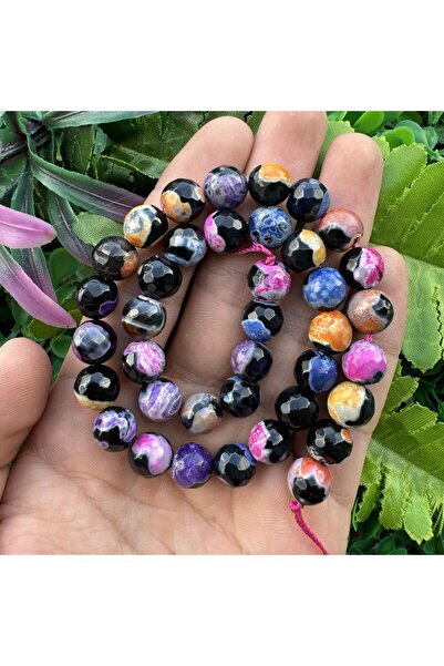 İNCİ DOĞAL TAŞ كرة مرصعة باللون الأسود المختلط من حجر العقيق 10 ملم