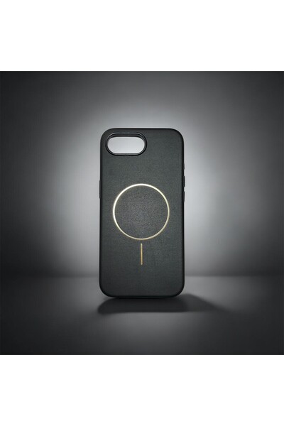Mopal iPhone 16E MagSafe Özellikli Deri Görünümlü Lüks Siyah Kılıf