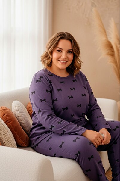 LİLA İÇ GİYİM Set de pijamale Battal, mărime mare, cu detaliu de fundă