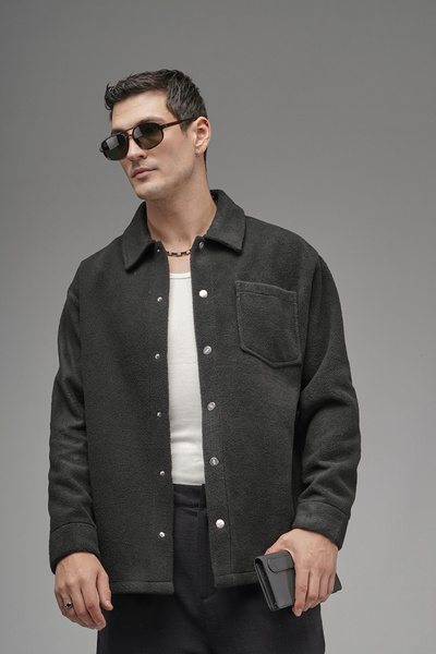 Butik Trend Biz Regular Fit Plush Shirt with Snap Closure