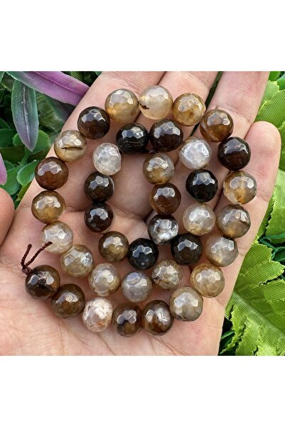 TAŞ UZMANI Faceted Sphere Brown Agate Stone 10 mm