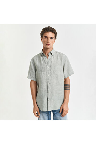 Gant Erkek Yeşil Regular Fit Düğmeli Yaka Keten Gömlek