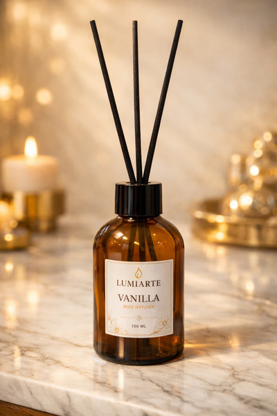 Lumiarte Vanilya Çubuklu Oda Kokusu Amber Şişe (Reed Diffuser) 100 ml – Kalıc...