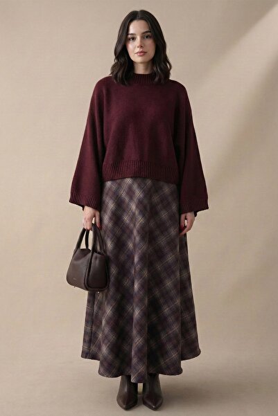 InStyle Wide Sleeve Short Burgundy Crop Knit Sweater