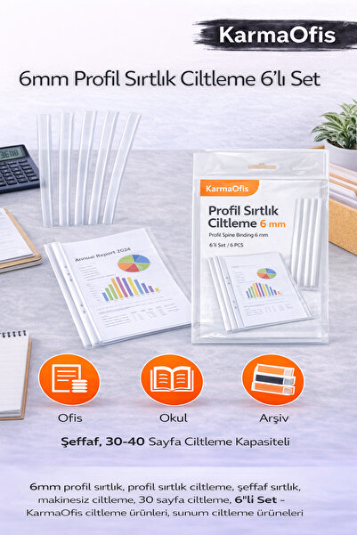 KarmaOfis 6 мм профільна спинка для брошурування, набір з 6 штук – прозора, м...