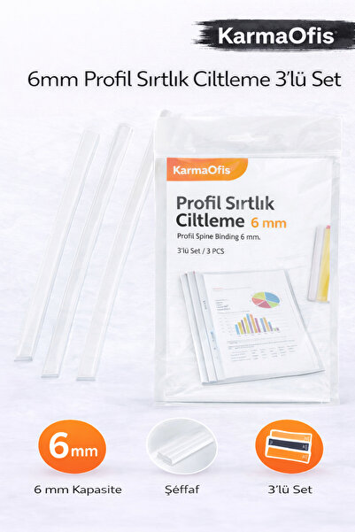 KarmaOfis 6mm Profile Spine Binding Set of 3 – Transparent, 30-40 Page Bindin...