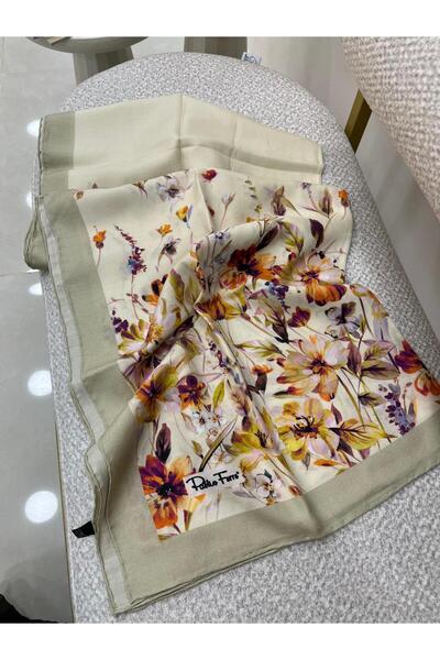 PAPLİO FERRE Natural Beige Pablio Ferre Wild Flowers Pattern Cotton Silk Shawl